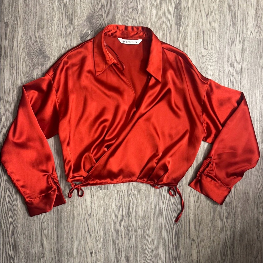 Zara Vibrant Burnt Orange Satin Blouse